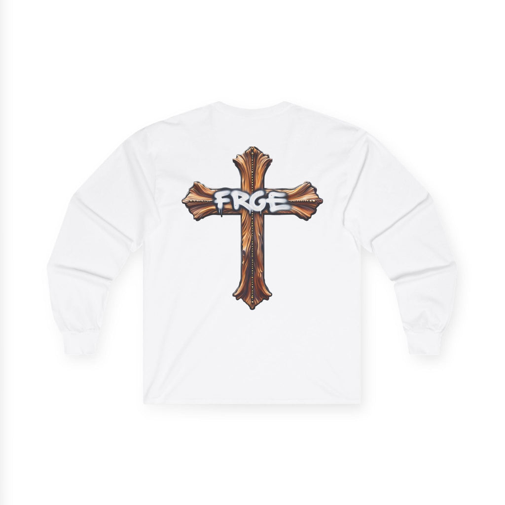 Unisex Long Sleeve Tee with Graffiti Cross Design - Perfect for Casual Wear and Spiritual Expression FRGE Long-sleeve