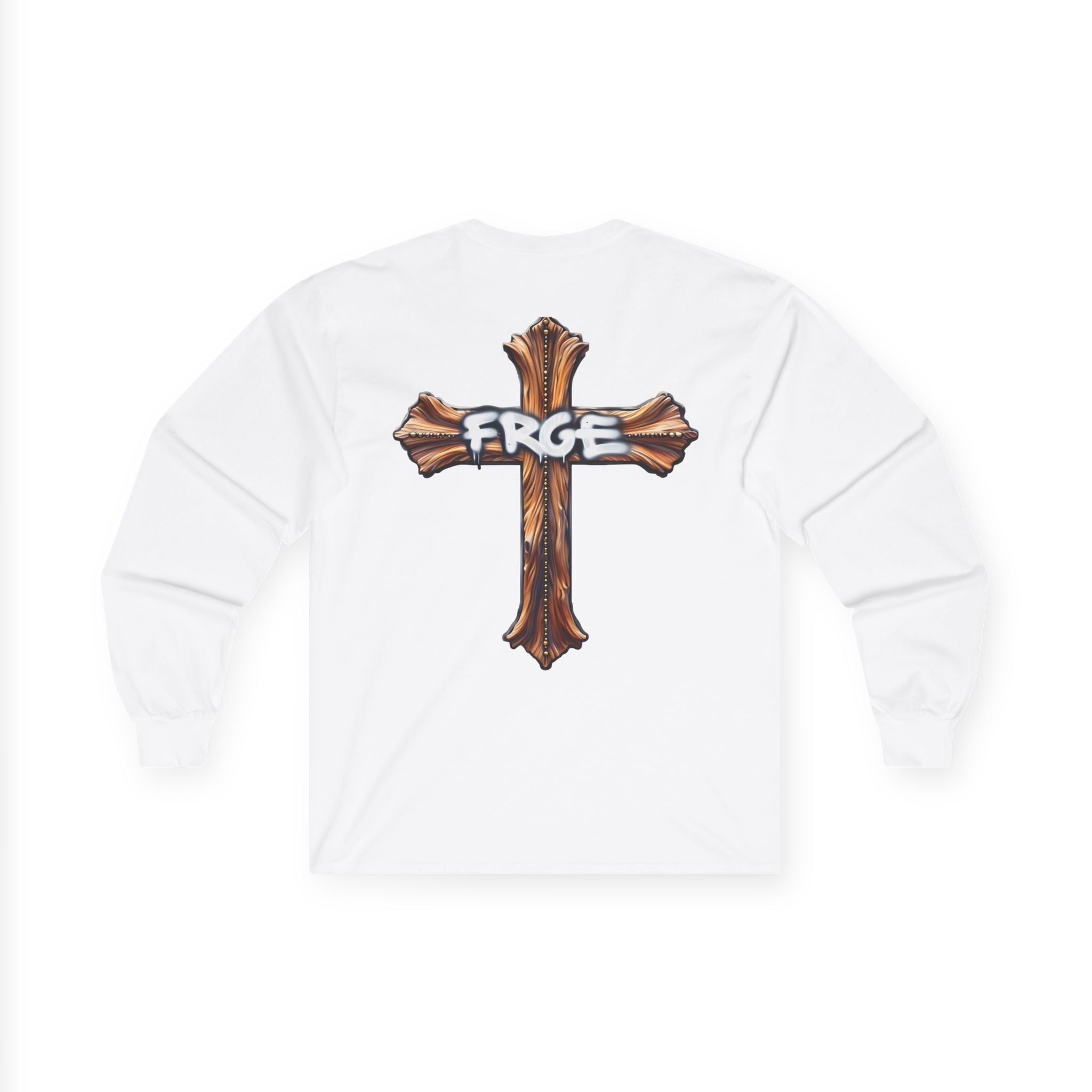 Unisex Long Sleeve Tee with Graffiti Cross Design - Perfect for Casual Wear and Spiritual Expression FRGE Long-sleeve