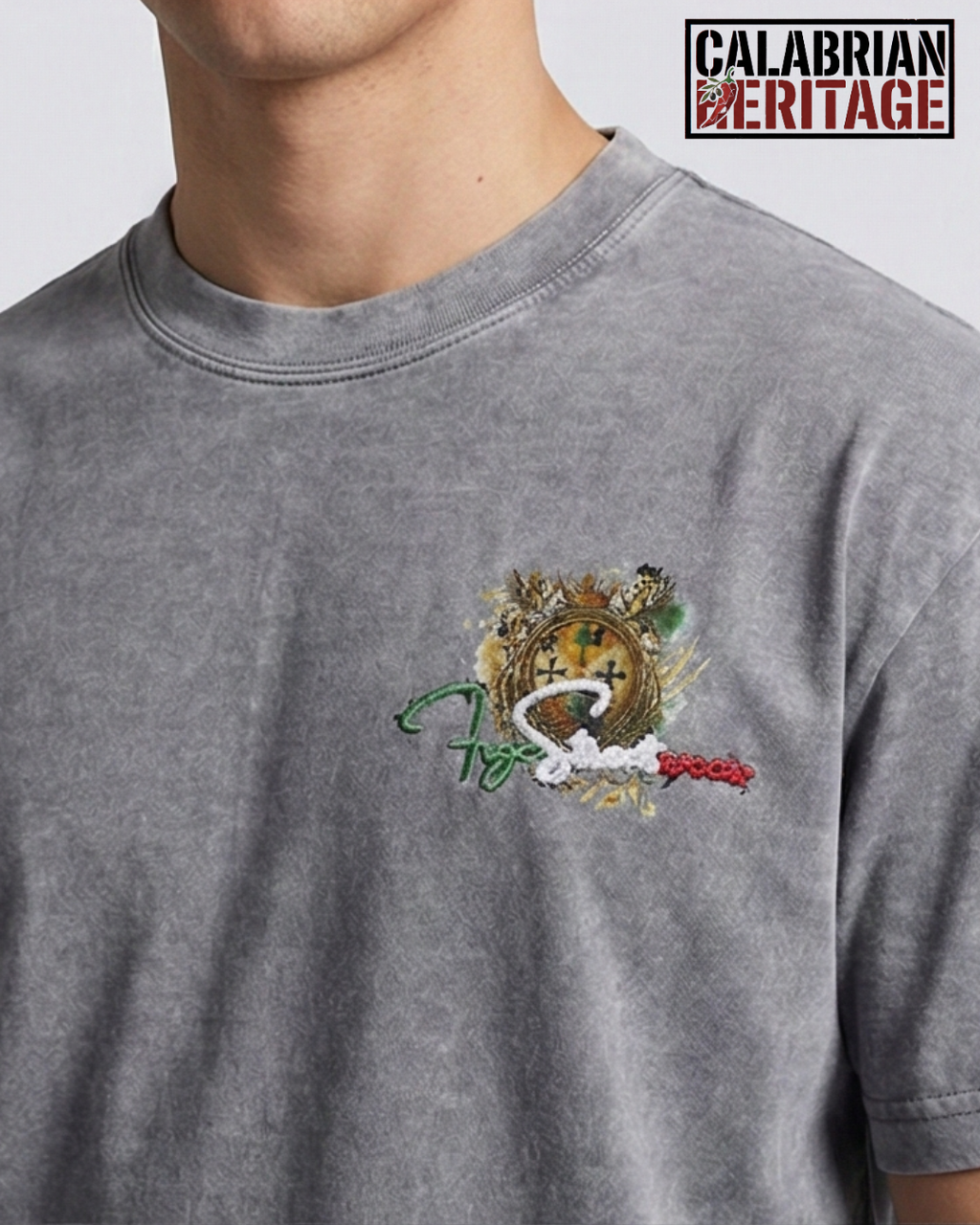 FRGE Calabrian Heritage Tee - Acid Wash Rhinestone