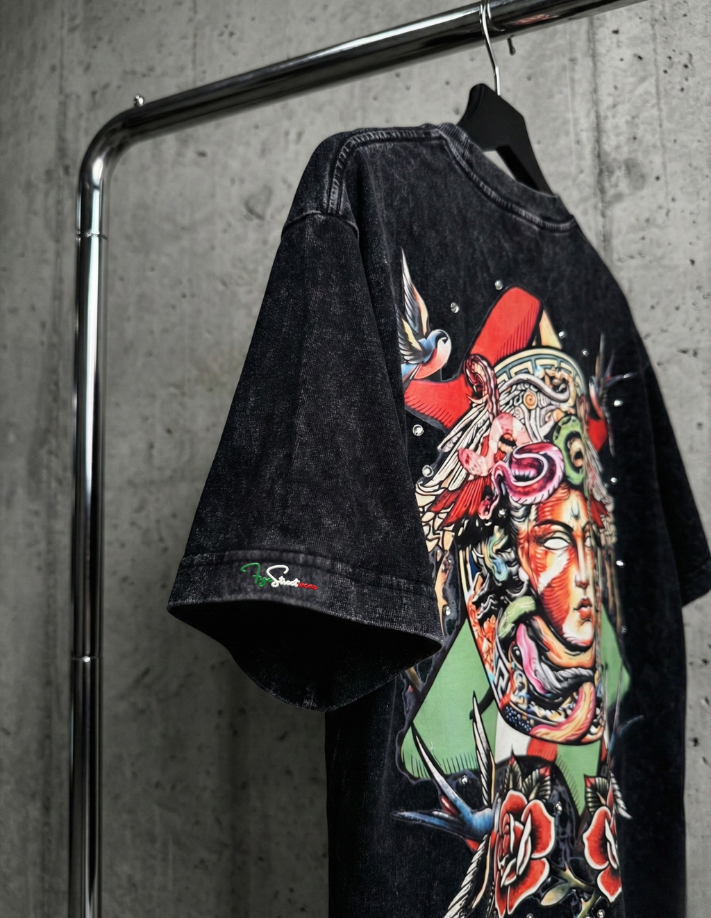 FRGE Sicilian Legacy Tee - Acid Wash Rhinestone Streetwear