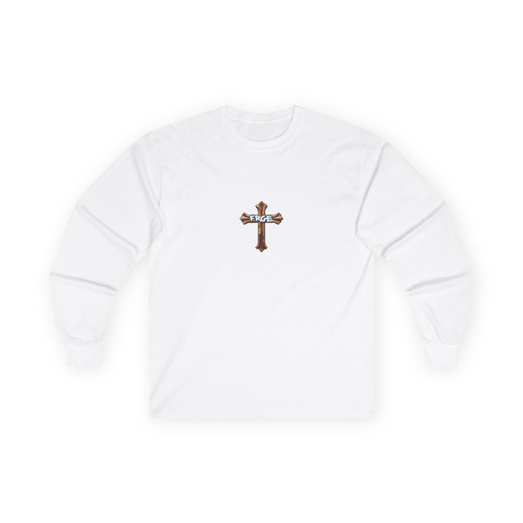 Unisex Long Sleeve Tee with Graffiti Cross Design - Perfect for Casual Wear and Spiritual Expression FRGE Long-sleeve
