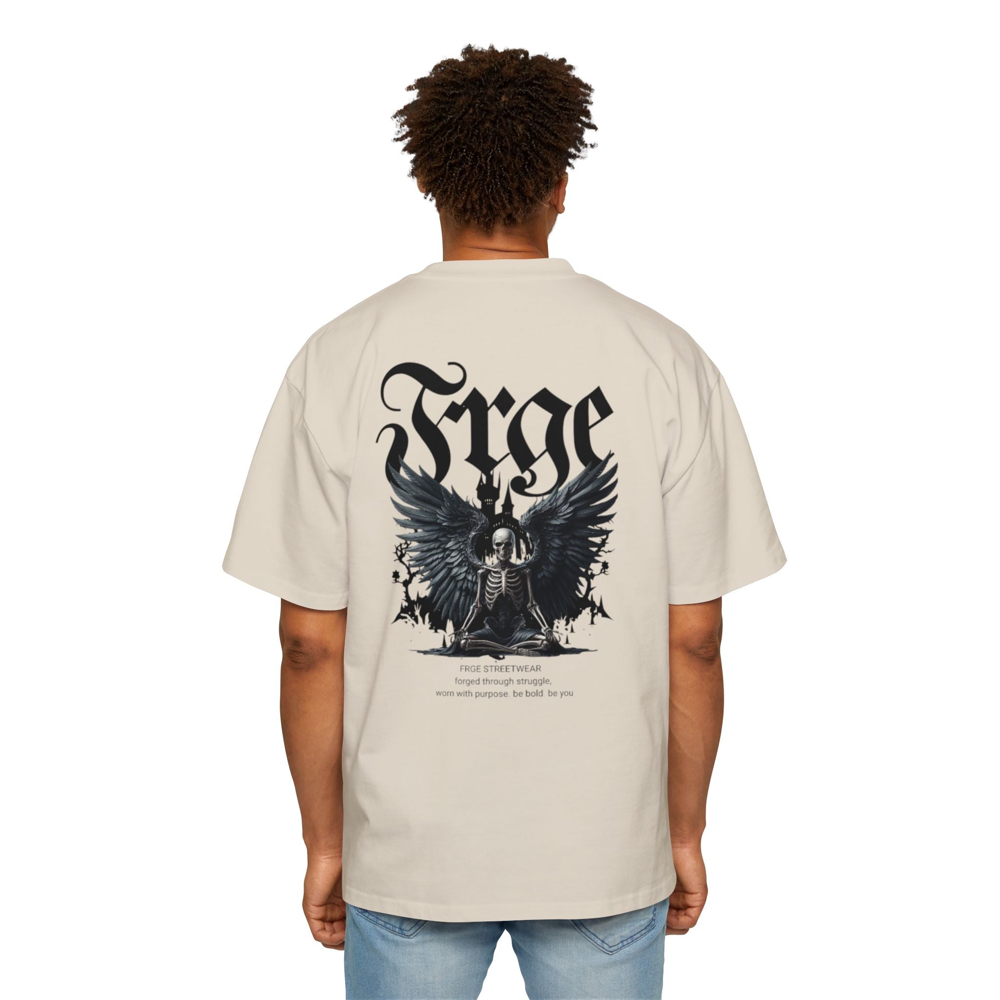 Men's Heavy Oversized Tee - Edgy Graphic T-Shirt with Crown & Skull Design FRGE T-Shirt