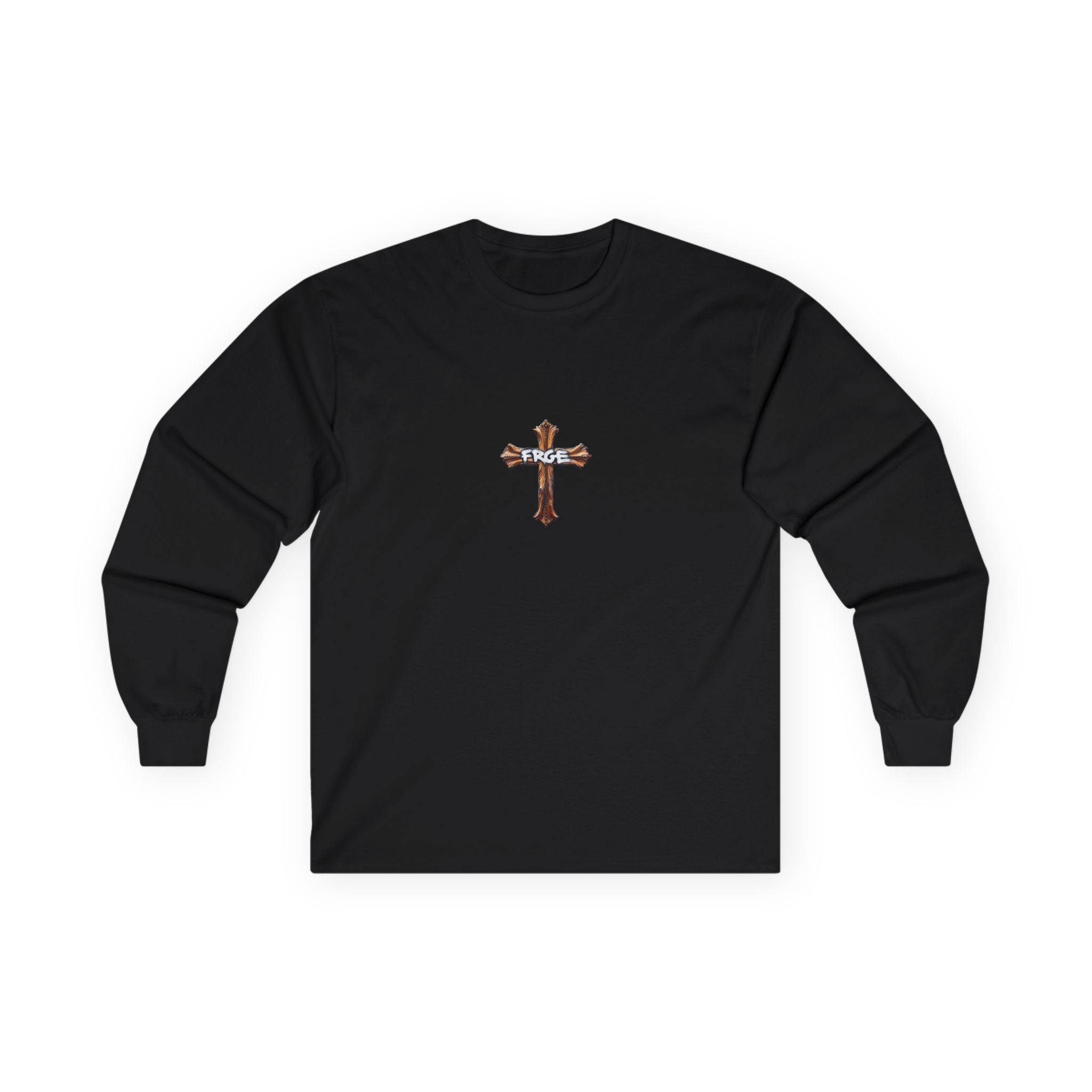 Unisex Long Sleeve Tee with Graffiti Cross Design - Perfect for Casual Wear and Spiritual Expression FRGE Long-sleeve