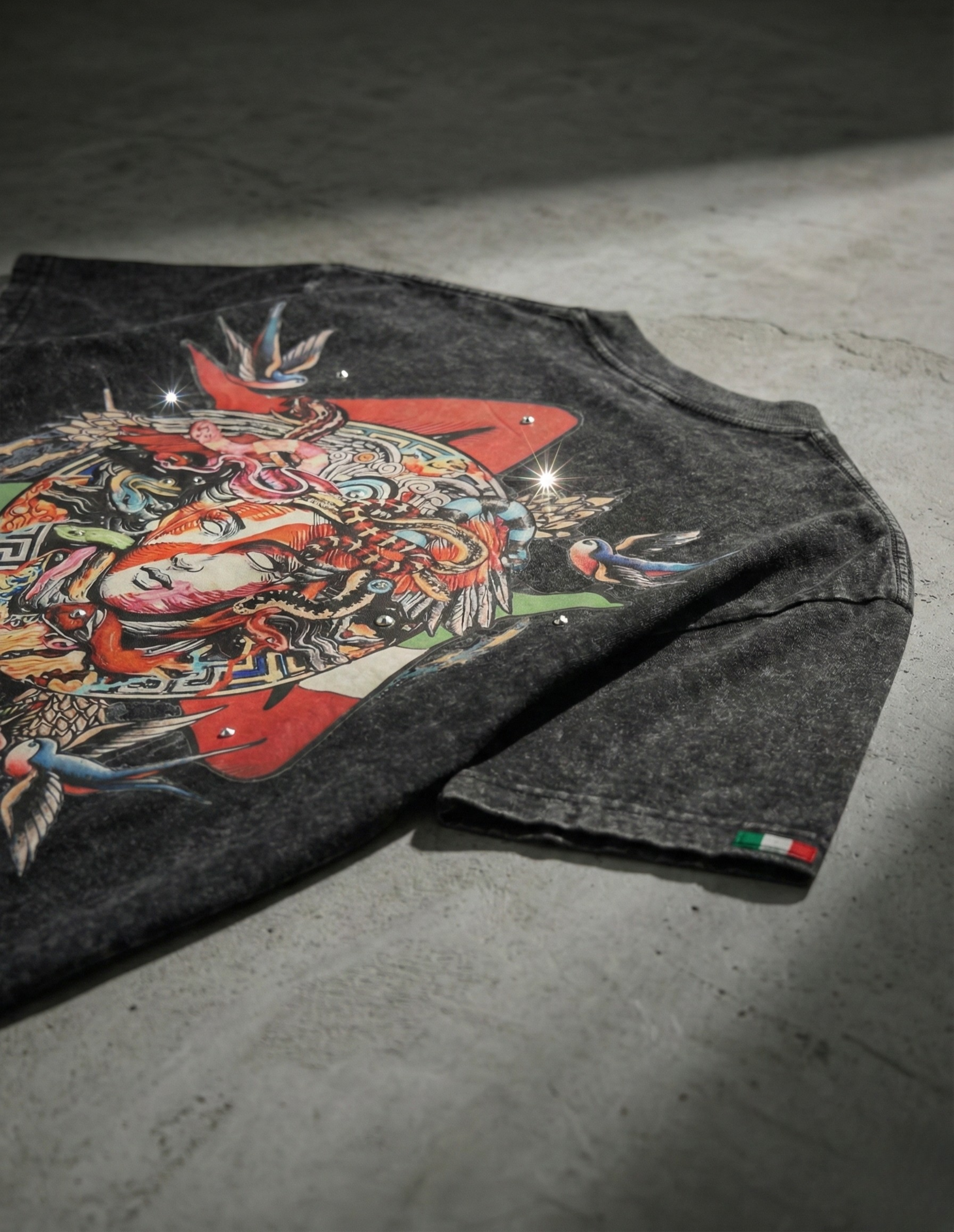 FRGE Sicilian Legacy Tee - Acid Wash Rhinestone Streetwear