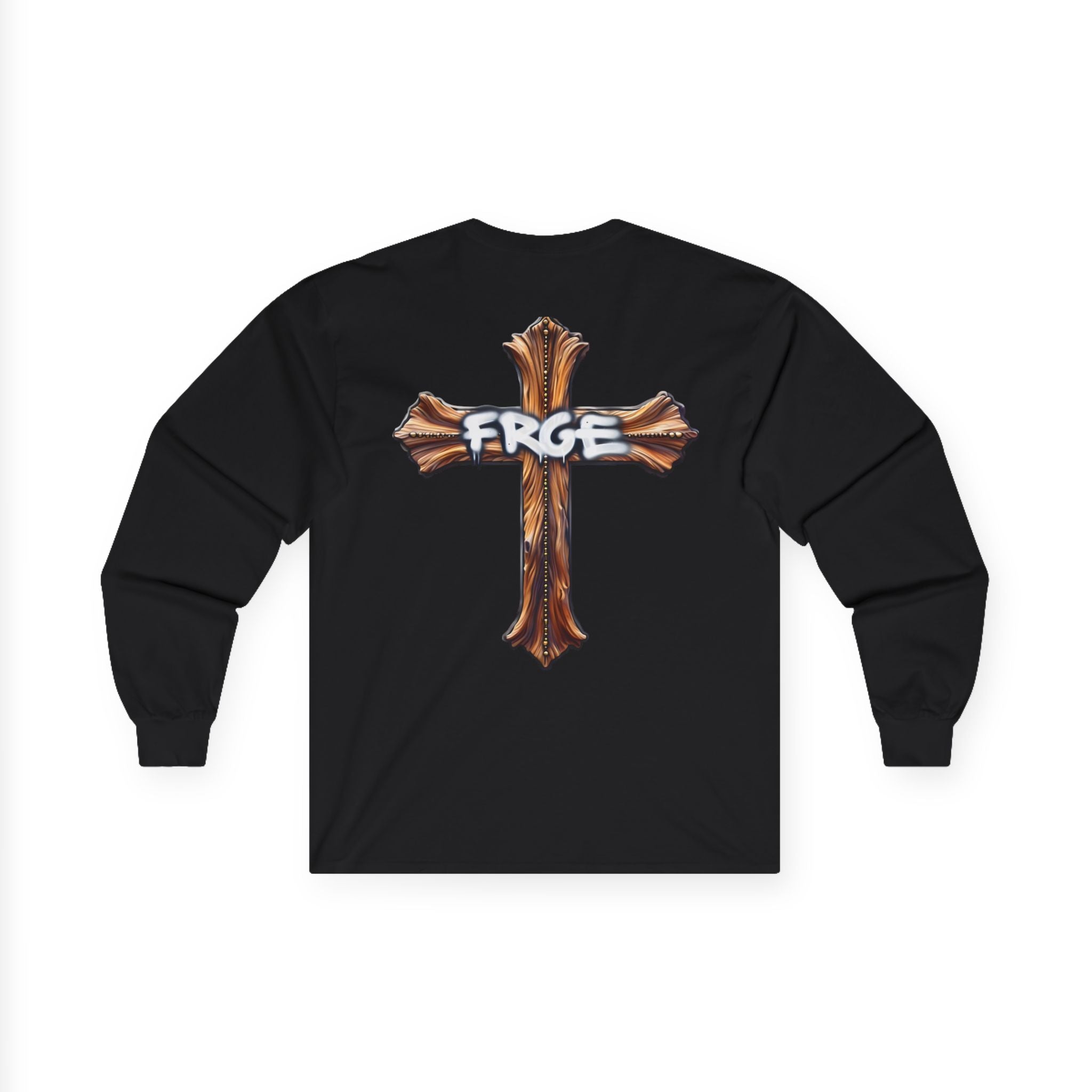 Unisex Long Sleeve Tee with Graffiti Cross Design - Perfect for Casual Wear and Spiritual Expression FRGE Long-sleeve