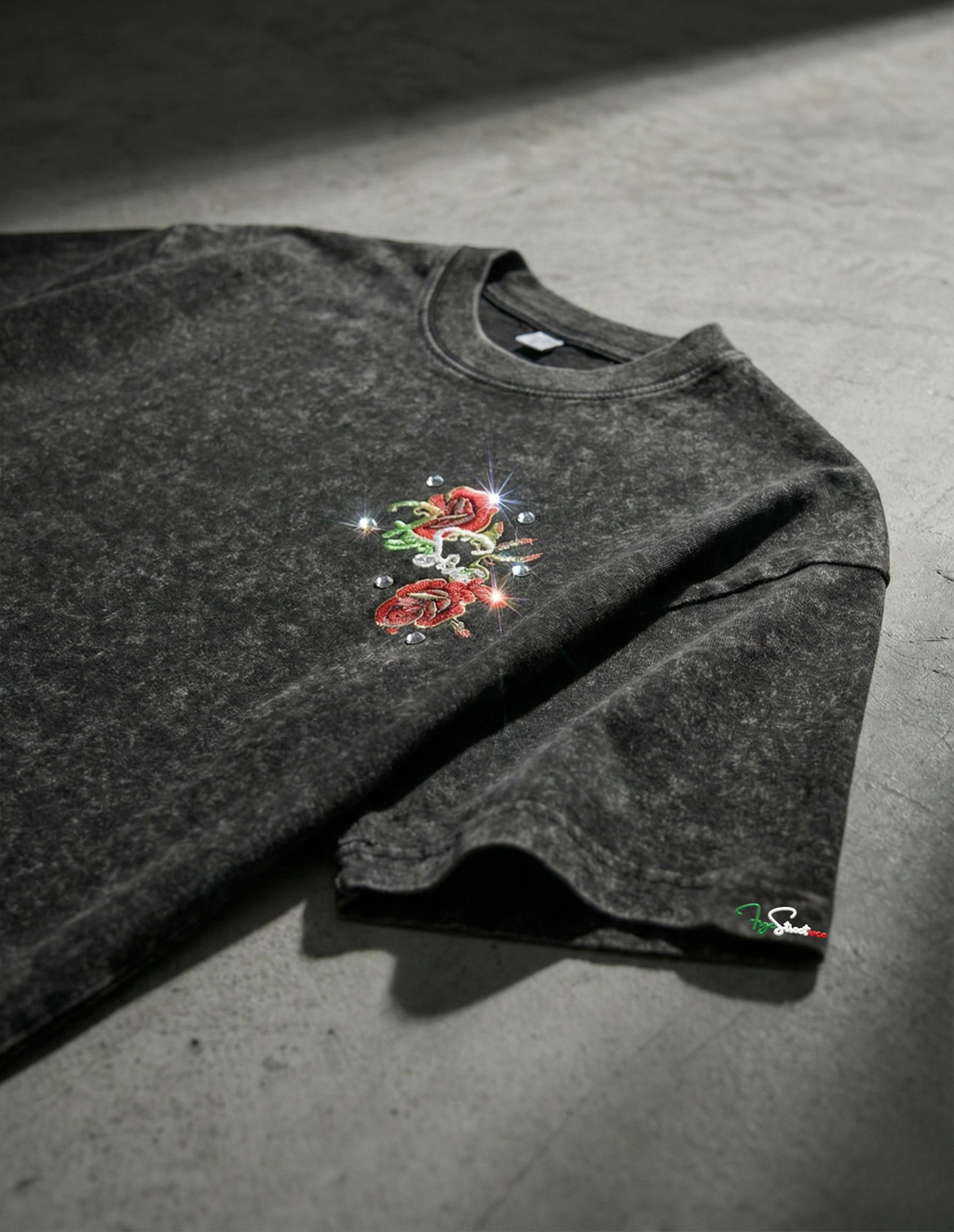 FRGE Sicilian Legacy Tee - Acid Wash Rhinestone Streetwear