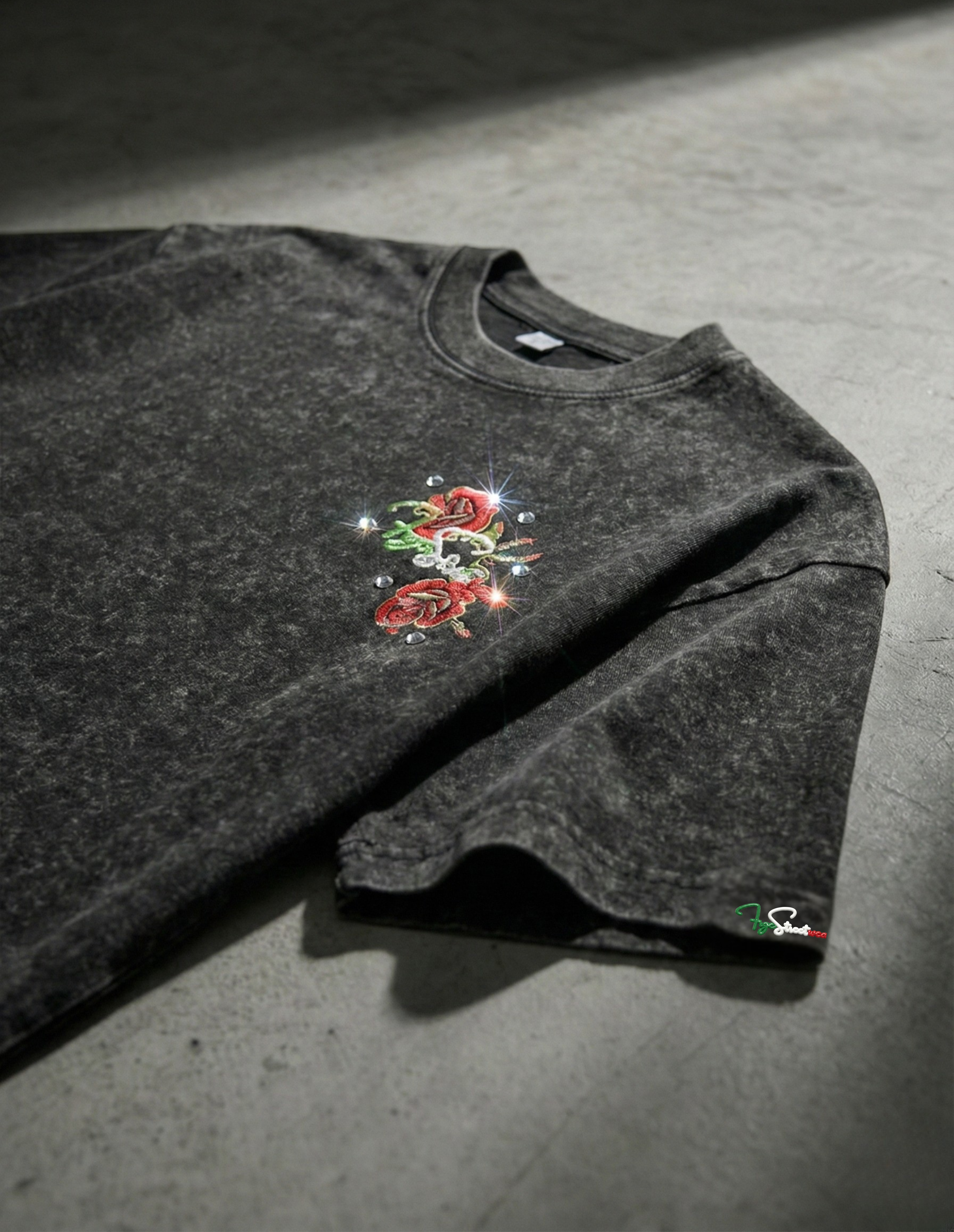 FRGE Sicilian Legacy Tee - Acid Wash Rhinestone Streetwear