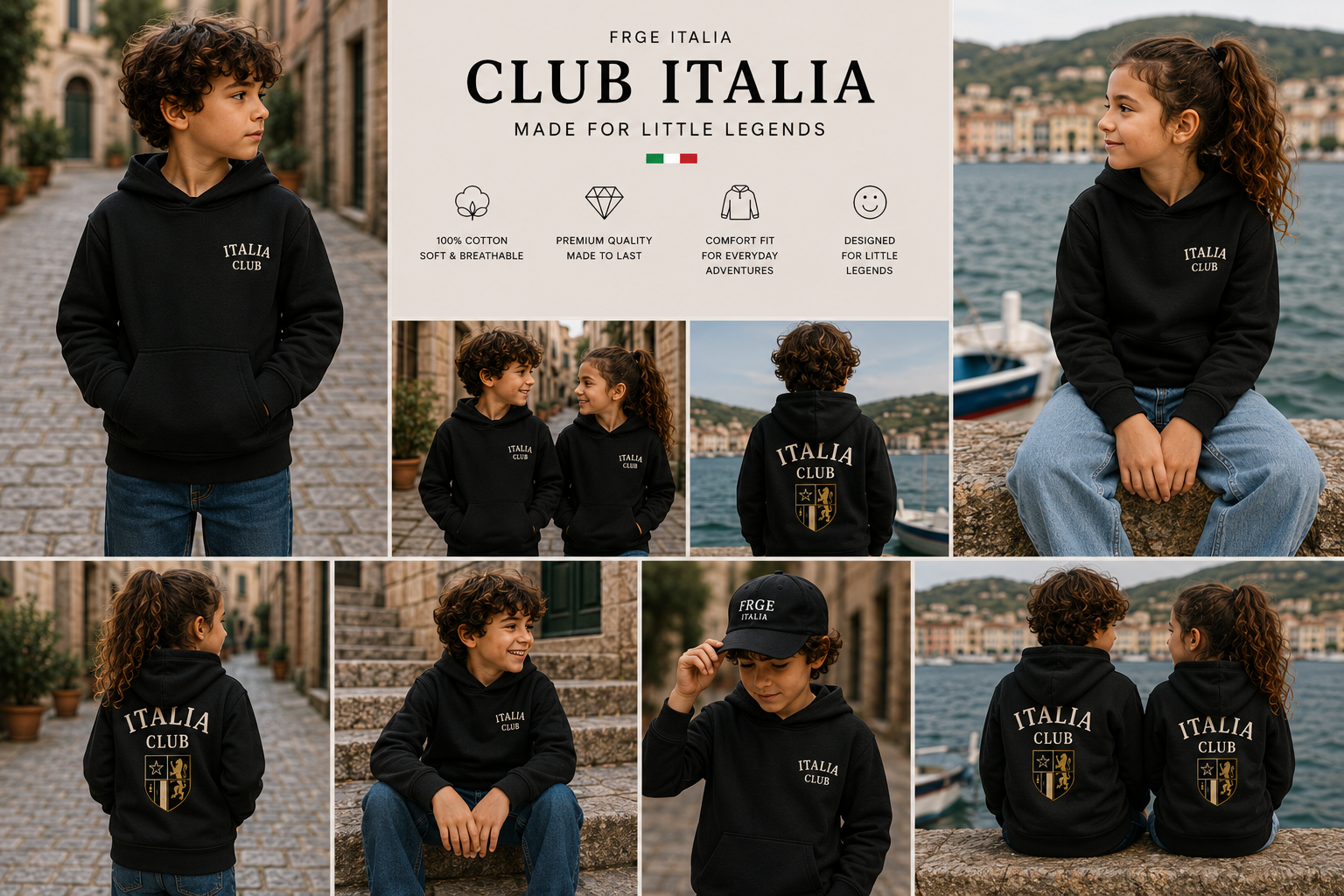 CLUB ITALIA Kids Hoodie – Black | FRGE Italia