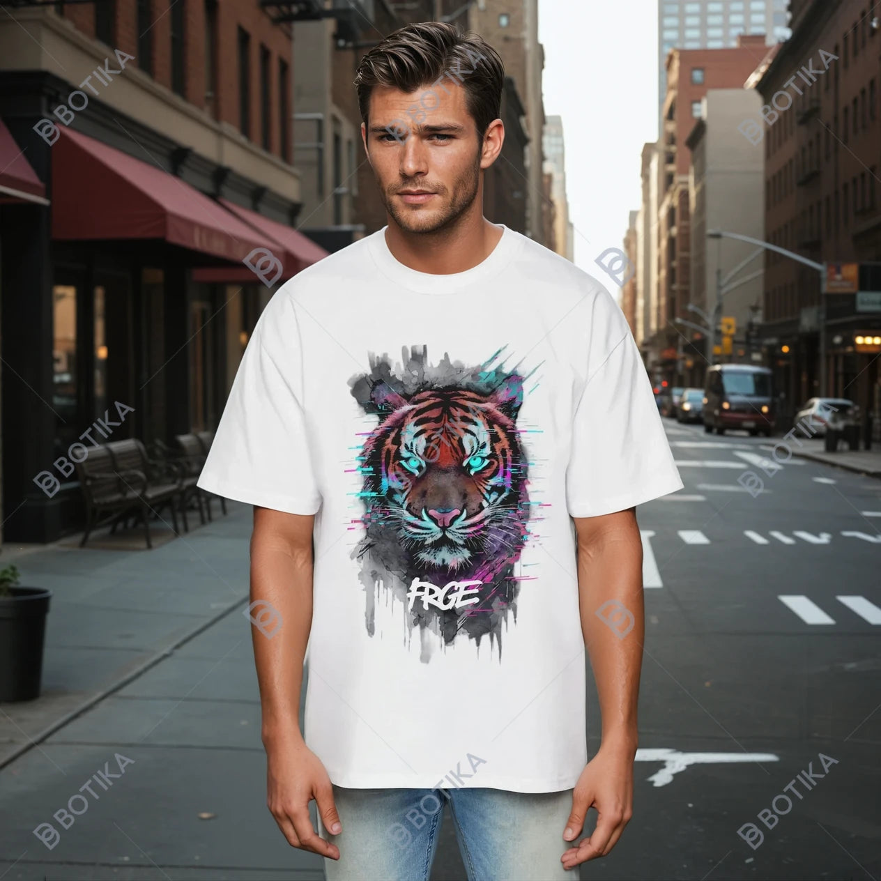 Bold Tiger Graphic Oversized Tee for Men - Stylish Streetwear Printify T-Shirt