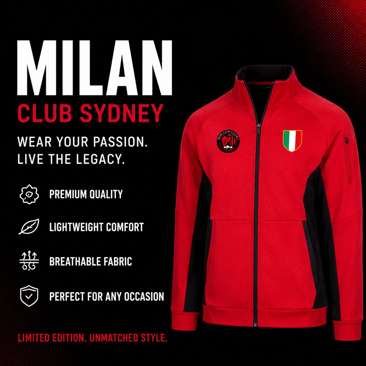 FRGE Milan Club Sydney Track Jacket - Red/Black Luxury